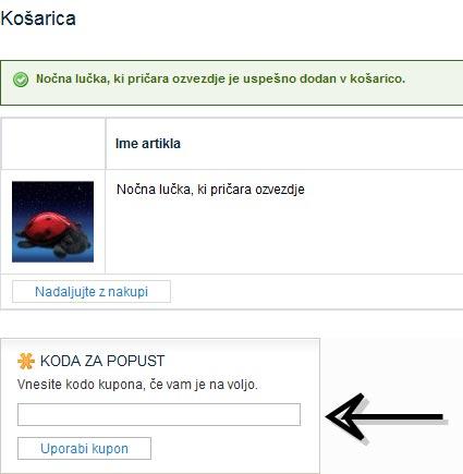 Koda za popust Razpredelek za vpis kode za popust