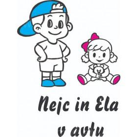 Nalepka za avto - junior simpatikus in sestrica z medvedkom