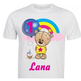 Otroška majica za rojstni dan - medvedka z mavrico